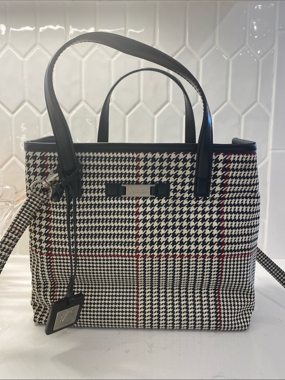 Ralph Lauren 2Way Handbag Check Houndstooth Limited Classic Elegant Design NWOT
